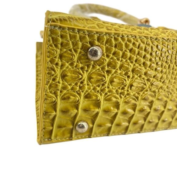 Yellow Croc Embossed Faux Leather Structured Satchel – Medium Top Handle Bag - Picture 4 of 17